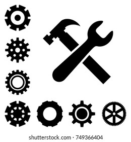 Service tools icons isolated on white background. Options vector illustration. Settings symbol with cogs and spanner