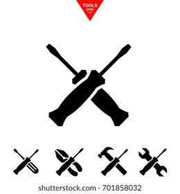 Service tools icons with screwdriver isolated on white background. Options vector illustration. Settings symbol