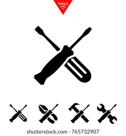 Service tools icons with screwdriver isolated on white background. Options vector illustration. Settings symbol