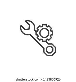 Service Tools line icon. Gear and Wrench linear style sign for mobile concept and web design. Repair service outline vector icon. Setting symbol, logo illustration. Vector graphics