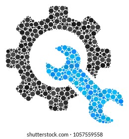 Service Tools mosaic of circle dots in variable sizes and color tints. Circle dots are organized into service tools vector collage. Vector illustration.