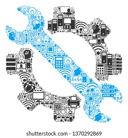 Service Tools mosaic icon combined for bigdata and computing purposes. Vector service tools mosaics are combined from computer, calculator, connections, wi-fi, network,