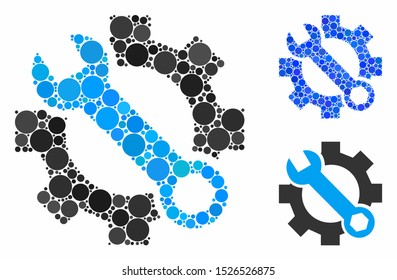 Service tools mosaic for service tools icon of filled circles in variable sizes and color tinges. Vector filled circles are grouped into blue collage.