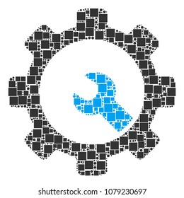 Service Tools mosaic icon of rectangles and spheric dots in variable sizes. Vector objects are scattered into service tools illustration design concept.