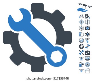 Service Tools pictograph with bonus aircopter service symbols. Vector illustration style is flat iconic symbols on white background.