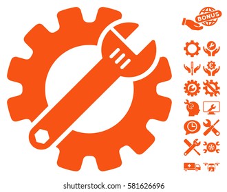 Service Tools pictograph with bonus service pictograph collection. Vector illustration style is flat iconic orange symbols on white background.