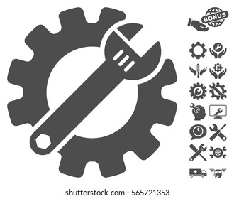 Service Tools pictograph with bonus configuration pictures. Vector illustration style is flat iconic gray symbols on white background.