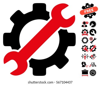 Service Tools pictograph with bonus configuration design elements. Vector illustration style is flat iconic intensive red and black symbols on white background.