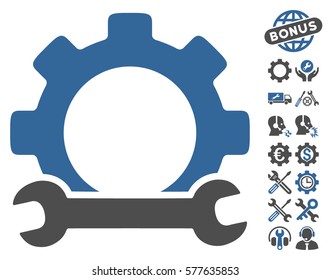 Service Tools pictograph with bonus configuration pictograms. Vector illustration style is flat iconic cobalt and gray symbols on white background.