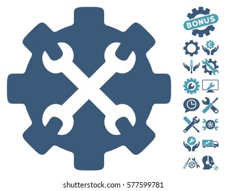 Service Tools pictograph with bonus service icon set. Vector illustration style is flat iconic cyan and blue symbols on white background.