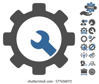 Service Tools pictograph with bonus options pictures. Vector illustration style is flat iconic cobalt and gray symbols on white background.