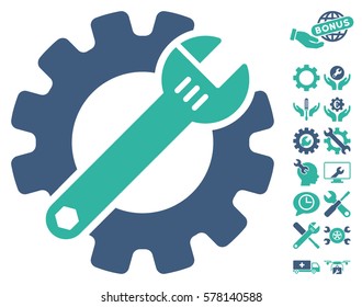 Service Tools pictograph with bonus options images. Vector illustration style is flat iconic cobalt and cyan symbols on white background.