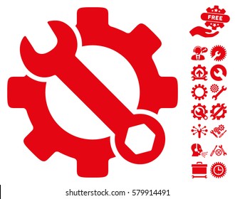 Service Tools pictograph with bonus options clip art. Vector illustration style is flat iconic red symbols on white background.