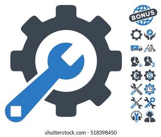 Service Tools pictograph with bonus tools pictograms. Vector illustration style is flat iconic smooth blue symbols on white background.
