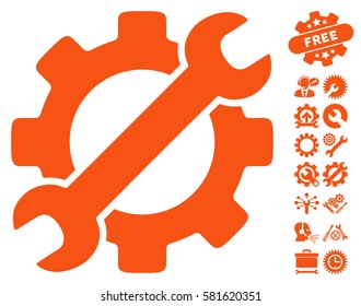 Service Tools pictograph with bonus tools pictograms. Vector illustration style is flat iconic orange symbols on white background.