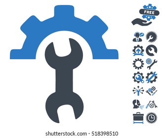 Service Tools pictograph with bonus service pictures. Vector illustration style is flat iconic smooth blue symbols on white background.