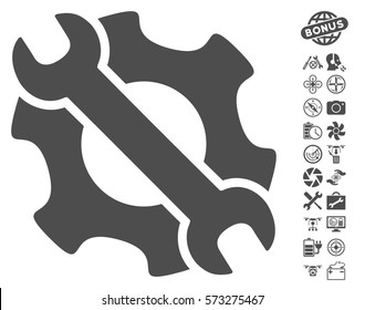Service Tools pictograph with bonus quad copter tools design elements. Vector illustration style is flat iconic symbols on white background.