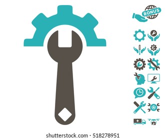 Service Tools pictograph with bonus settings symbols. Vector illustration style is flat iconic grey and cyan symbols on white background.