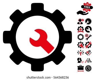 Service Tools pictograph with bonus settings icon set. Vector illustration style is flat iconic intensive red and black symbols on white background.