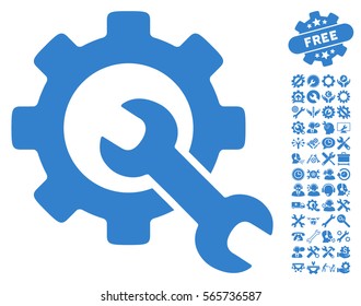 Service Tools pictograph with bonus settings pictograms. Vector illustration style is flat iconic cobalt symbols on white background.