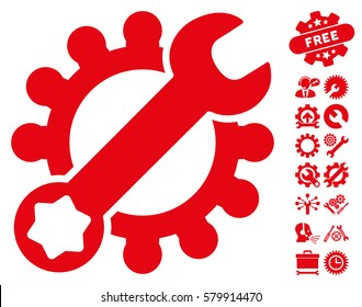 Service Tools pictograph with bonus settings graphic icons. Vector illustration style is flat iconic red symbols on white background.