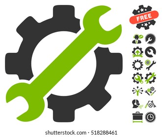 Service Tools pictograph with bonus setup tools clip art. Vector illustration style is flat iconic eco green and gray symbols on white background.