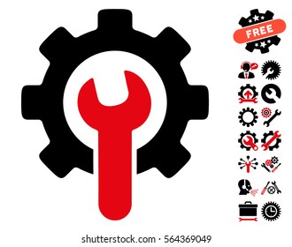 Service Tools pictograph with bonus setup tools clip art. Vector illustration style is flat iconic intensive red and black symbols on white background.