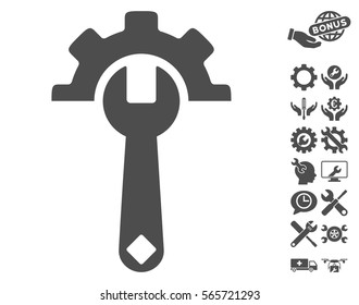 Service Tools pictograph with bonus setup tools pictures. Vector illustration style is flat iconic gray symbols on white background.