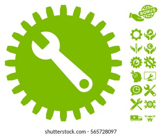 Service Tools pictograph with bonus setup tools icon set. Vector illustration style is flat iconic eco green symbols on white background.