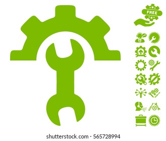 Service Tools pictograph with bonus setup tools images. Vector illustration style is flat iconic eco green symbols on white background.