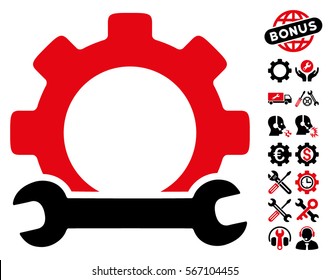 Service Tools pictograph with bonus setup tools clip art. Vector illustration style is flat iconic intensive red and black symbols on white background.