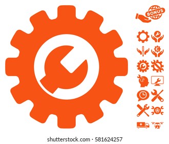 Service Tools pictograph with bonus setup tools clip art. Vector illustration style is flat iconic orange symbols on white background.