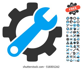 Service Tools pictograph with bonus service symbols. Vector illustration style is flat iconic blue and gray symbols on white background.