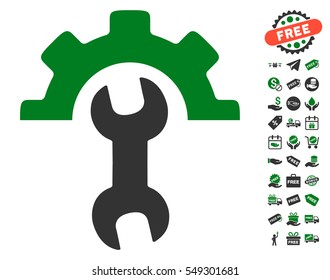 Service Tools pictograph with free bonus symbols. Vector illustration style is flat iconic symbols, green and gray colors, white background.
