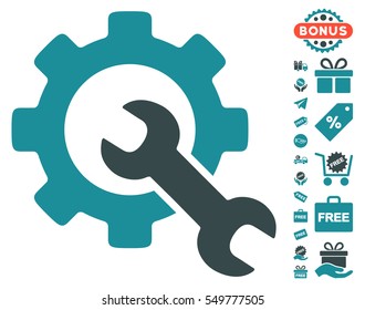Service Tools pictograph with free bonus symbols. Vector illustration style is flat iconic symbols, soft blue colors, white background.