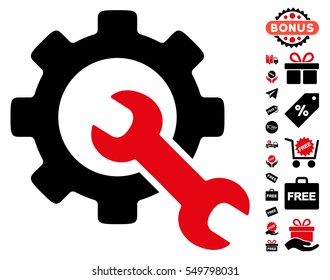 Service Tools pictograph with free bonus graphic icons. Vector illustration style is flat iconic symbols, intensive red and black colors, white background.