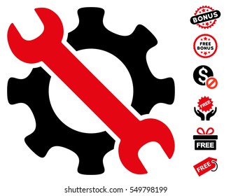 Service Tools pictograph with free bonus pictures. Vector illustration style is flat iconic symbols, intensive red and black colors, white background.
