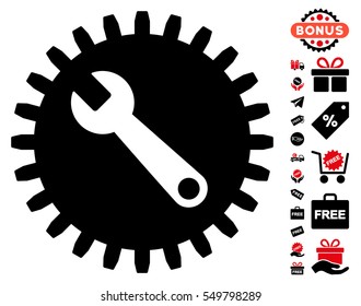 Service Tools pictograph with free bonus pictures. Vector illustration style is flat iconic symbols, intensive red and black colors, white background.