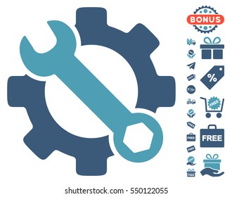 Service Tools pictograph with free bonus icon set. Vector illustration style is flat iconic symbols, cyan and blue colors, white background.