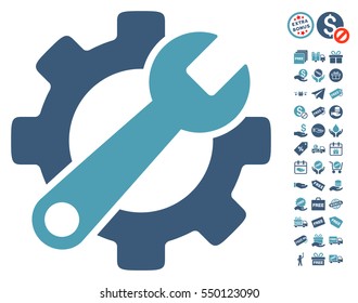 Service Tools pictograph with free bonus design elements. Vector illustration style is flat iconic symbols, cyan and blue colors, white background.