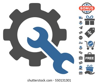 Service Tools pictograph with free bonus icon set. Vector illustration style is flat iconic symbols, cobalt and gray colors, white background.