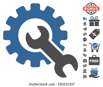 Service Tools pictograph with free bonus pictograph collection. Vector illustration style is flat iconic symbols, cobalt and gray colors, white background.