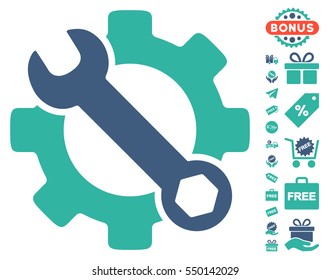 Service Tools pictograph with free bonus symbols. Vector illustration style is flat iconic symbols, cobalt and cyan colors, white background.