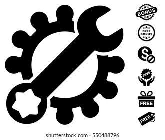 Service Tools pictograph with free bonus pictures. Vector illustration style is flat iconic symbols, black color, white background.