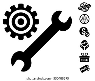 Service Tools pictograph with free bonus images. Vector illustration style is flat iconic symbols, black color, white background.