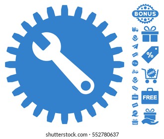 Service Tools pictograph with free bonus symbols. Vector illustration style is flat iconic symbols, cobalt color, white background.