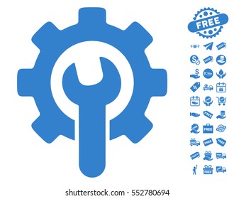 Service Tools pictograph with free bonus clip art. Vector illustration style is flat iconic symbols, cobalt color, white background.