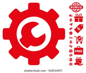 Service Tools pictograph with free bonus images. Vector illustration style is flat iconic symbols, red color, white background.