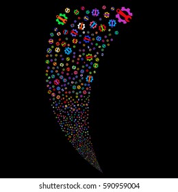 Service Tools random fireworks stream. Vector illustration style is flat bright multicolored iconic symbols on a black background. Object fountain created from scattered design elements.