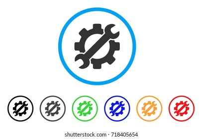 Service Tools rounded icon. Style is a flat service tools grey symbol inside light blue circle with black, gray, green, blue, red, orange versions. Vector designed for web and software interfaces.